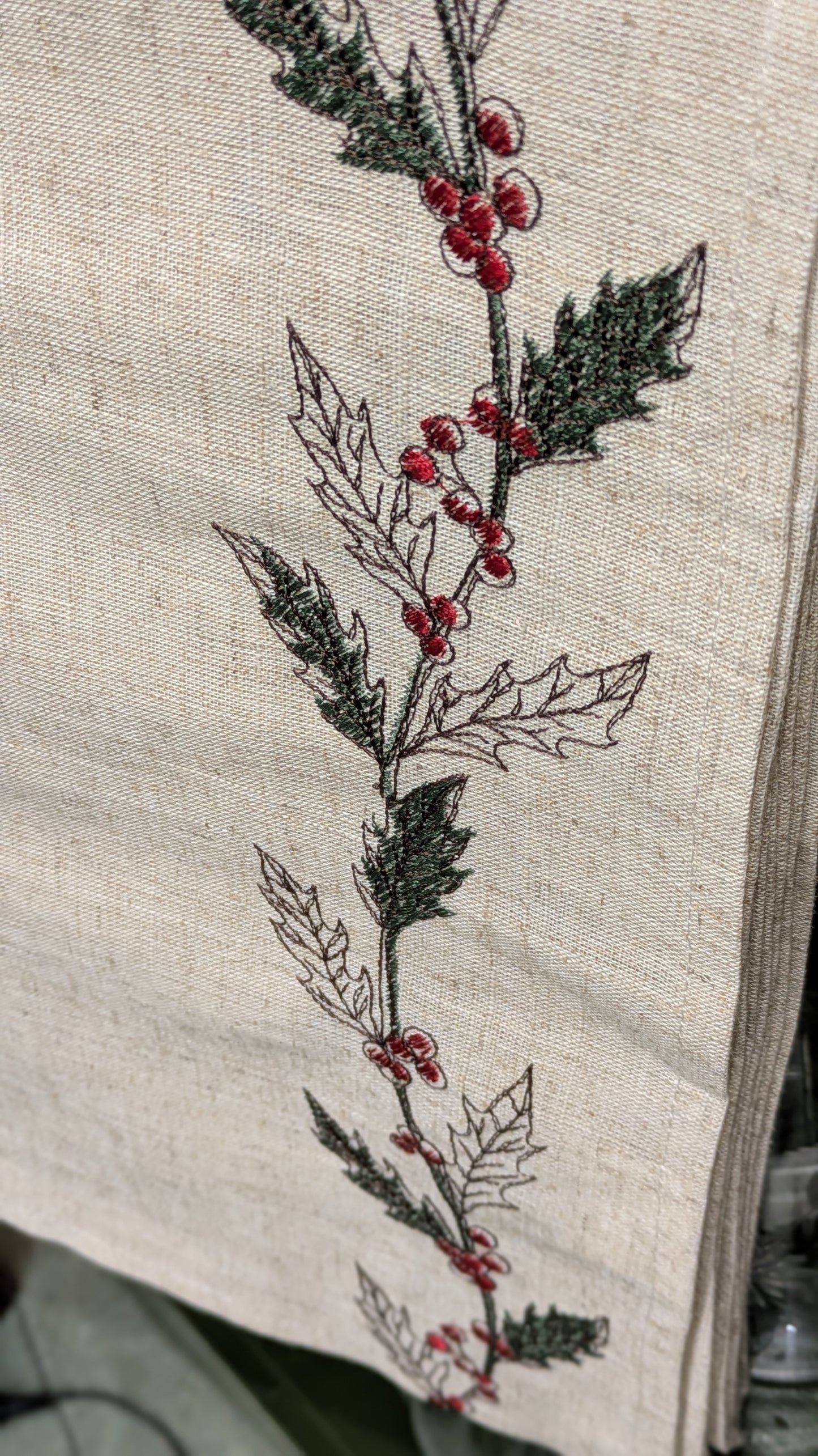 Embroidered Winter Foliage Table Runner