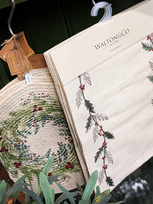Embroidered Winter Foliage Table Runner