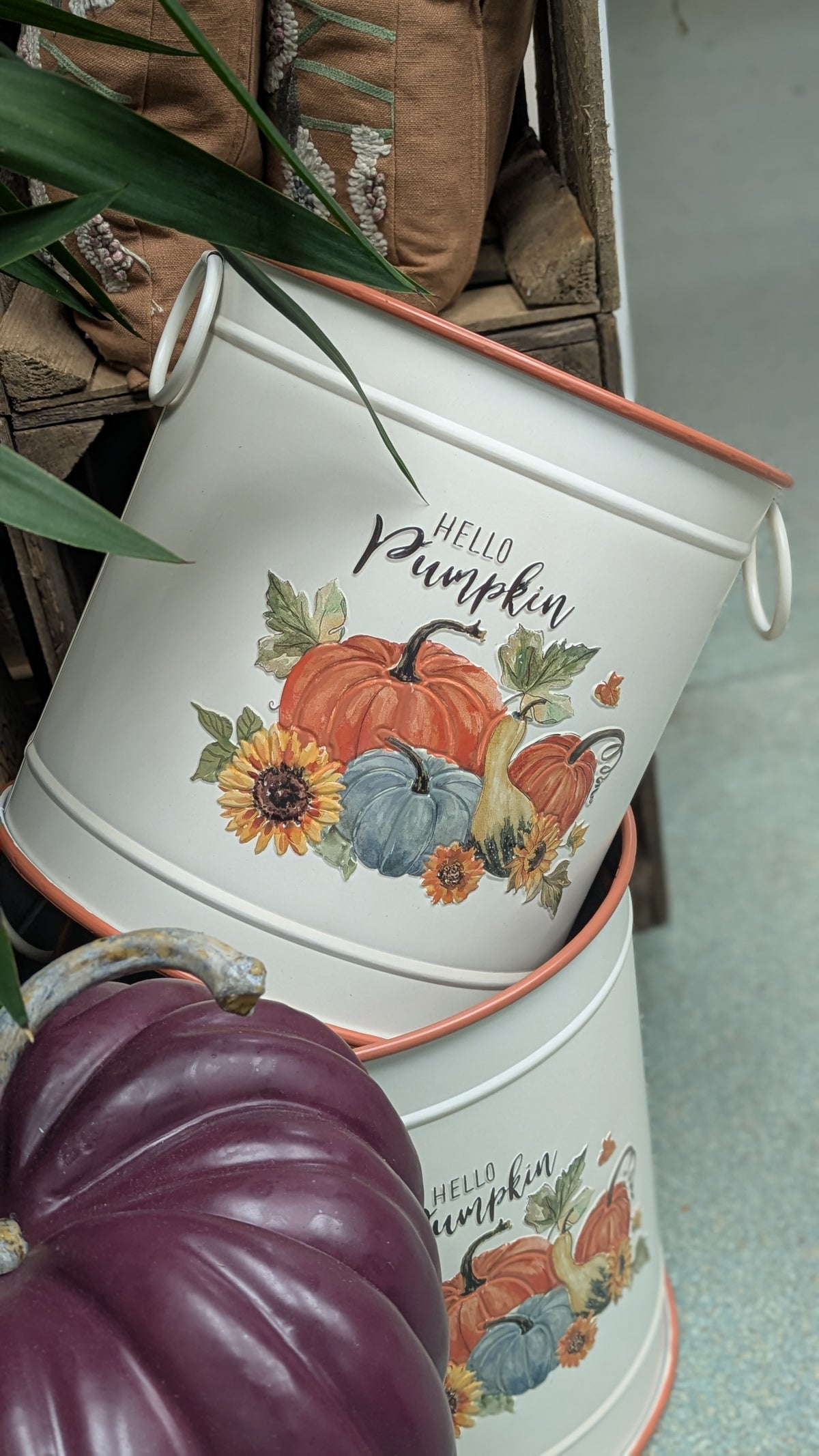 Hello Pumpkin Metal Bucket