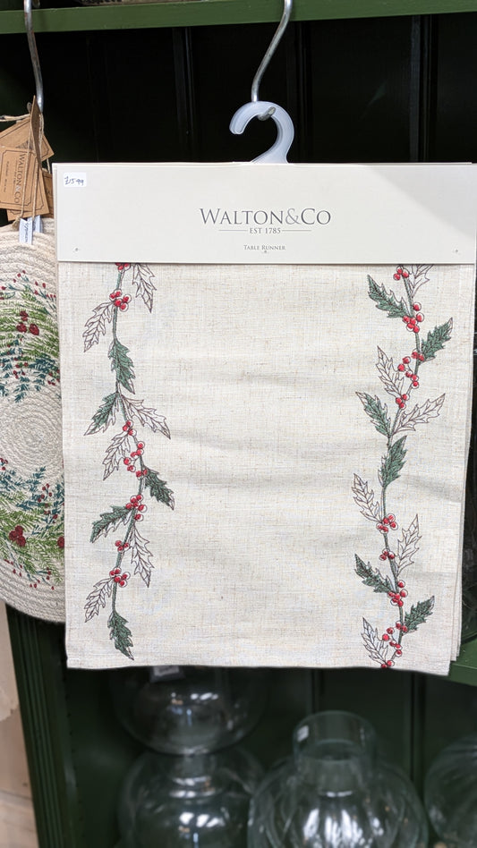 Embroidered Winter Foliage Table Runner