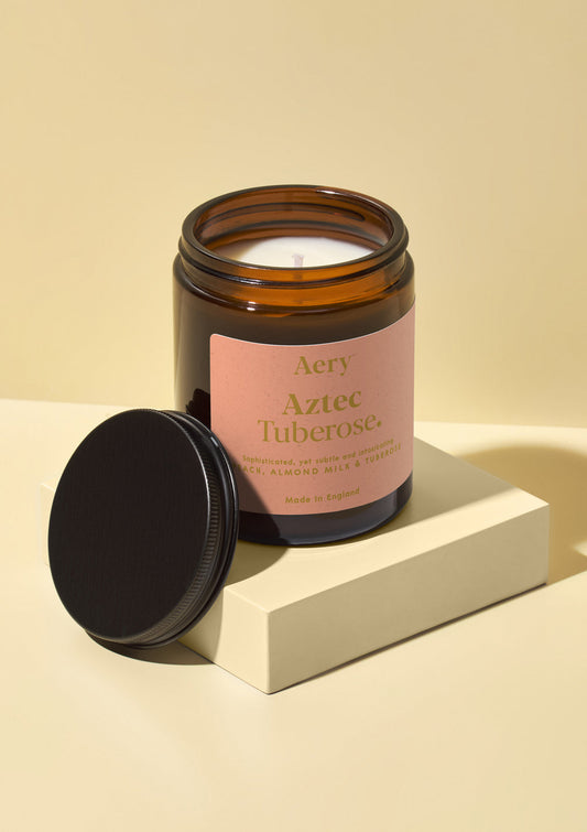 AZTEC TUBEROSE SCENTED JAR CANDLE - PEACH ALMOND MILK AND TUBEROSE